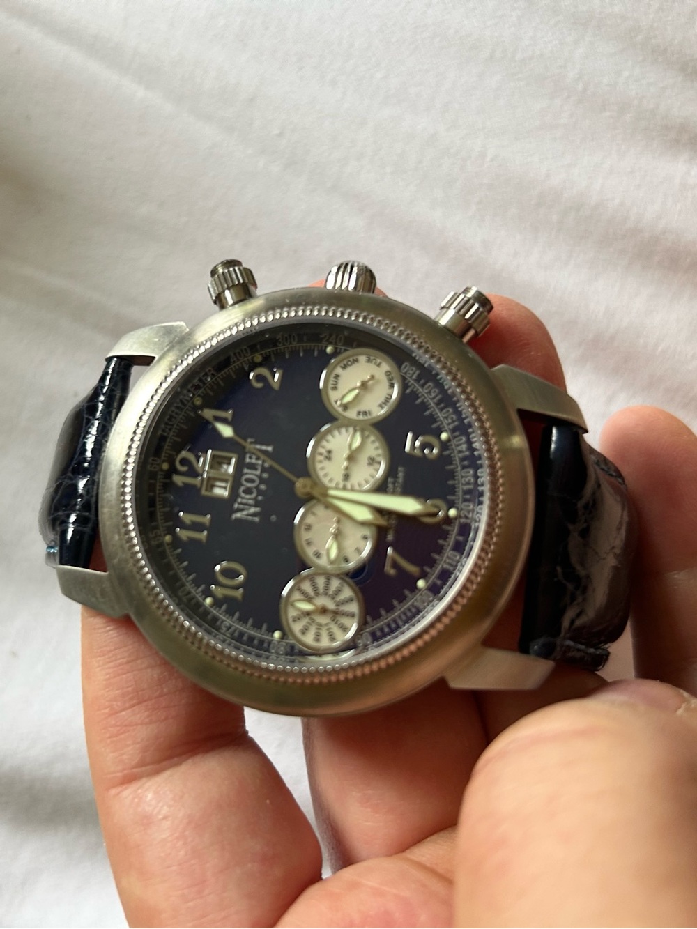 Nicolet 1886 Men's Black Chronograph Leather Strap Watch